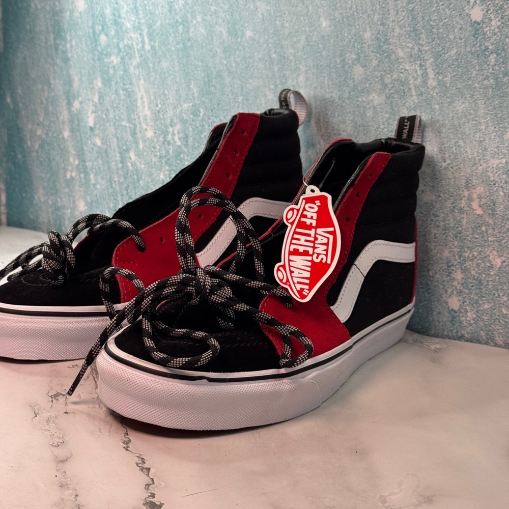 Vans Black and Red High-Top Sneakers